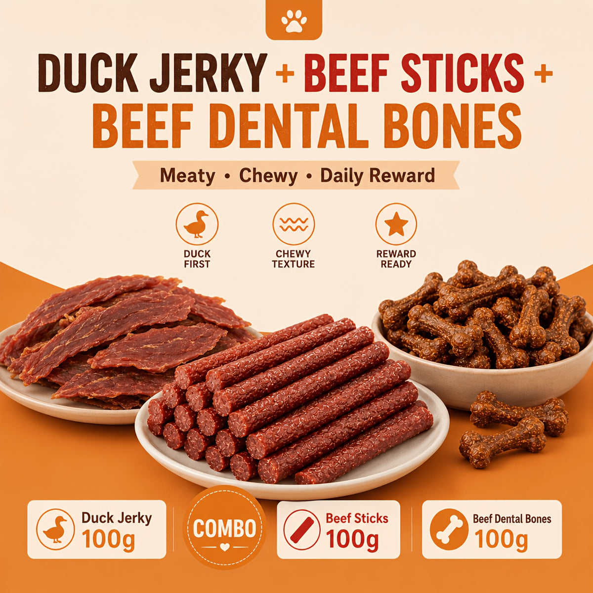 Dog Treats Variety Pack with Duck Jerky and Chew Stick Options, Chewy Training Rewards and Everyday Snacks for Small, Medium and Large Dogs