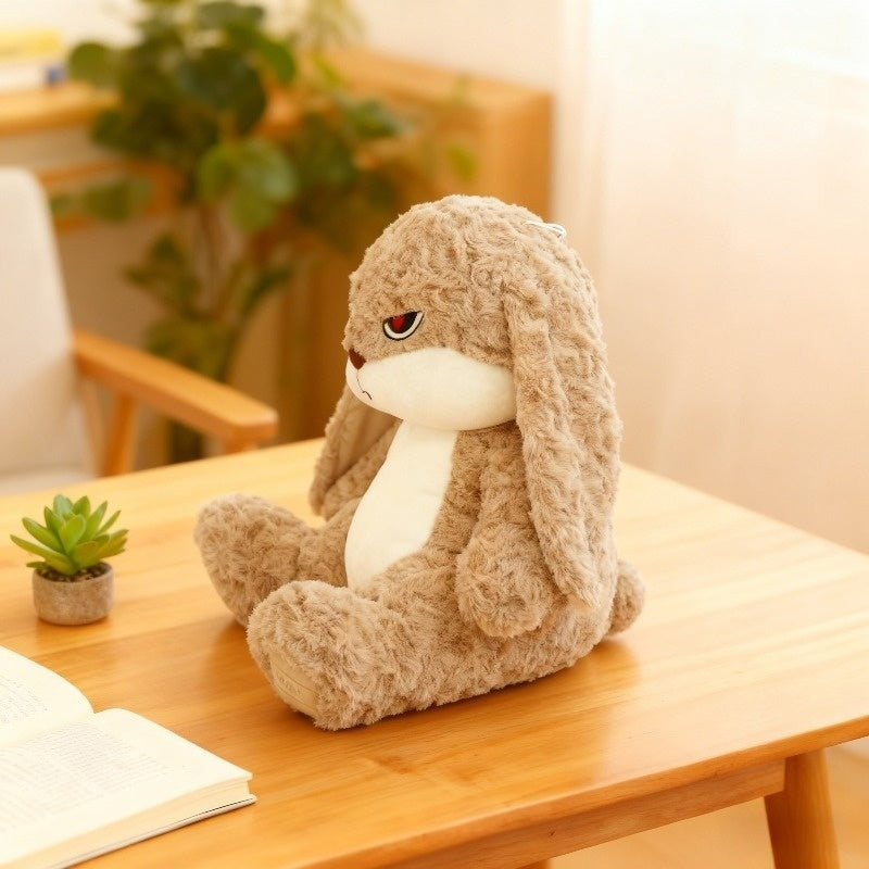 Bunny Plush Pet Toy with Grumpy Face, 13.35-Inch Long-Eared Stuffed Rabbit with Soft Textured Fur for Supervised Cat and Dog Companion Play