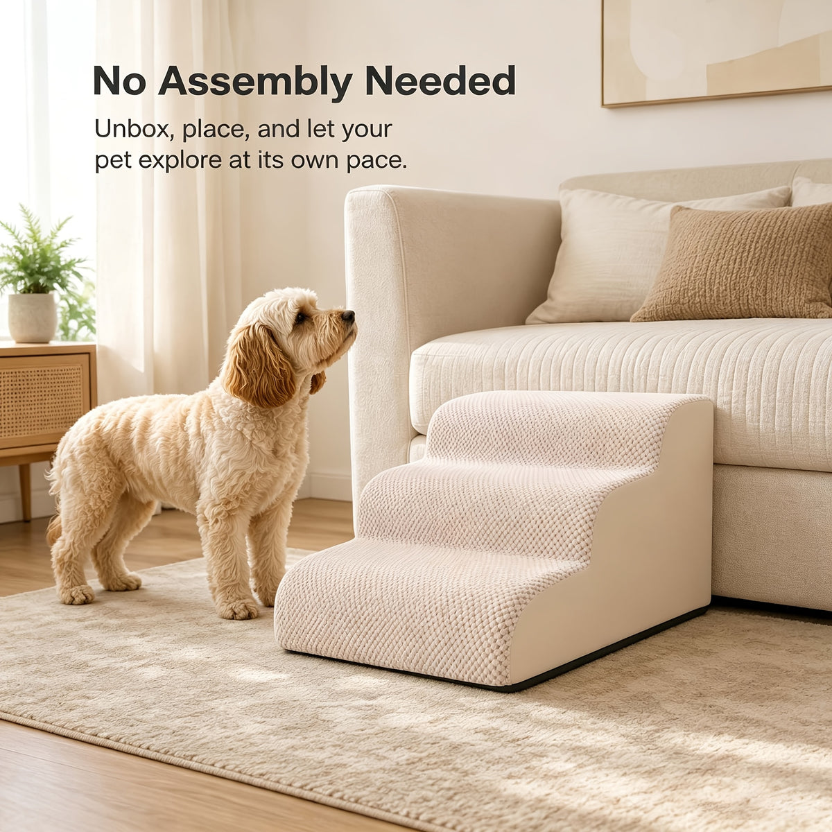 Dog Steps for Couch and Bed, High-Density Foam Pet Stairs with Curved Climbing Design for Dogs and Cats, Indoor Furniture Access in Gray or White Options