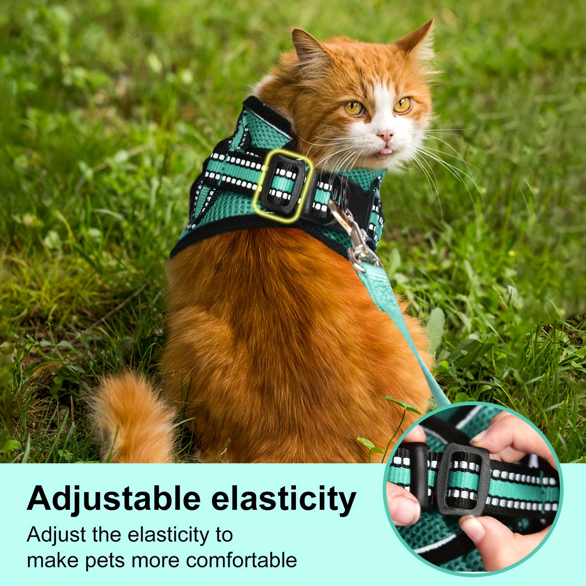 Cat Harness and Leash Set with Reflective Strip, Adjustable Soft Vest for Supervised Kitten and Cat Walks, S or M in Five Color Options