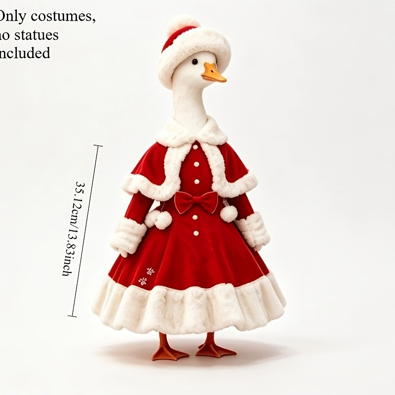Porch Goose Christmas Costume with Hat for 23-Inch Decorative Statues, Red Holiday Outfit for Seasonal Entryway, Lawn and Garden Displays
