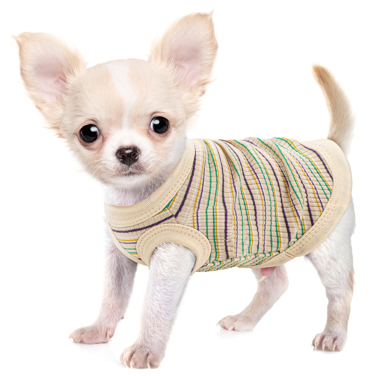 Striped Dog Tank Top with Soft Ribbed Fabric, Sleeveless Pullover Pet Vest for Small Dogs, Six Colors and XS–XXL Size Options, Hand Wash Only