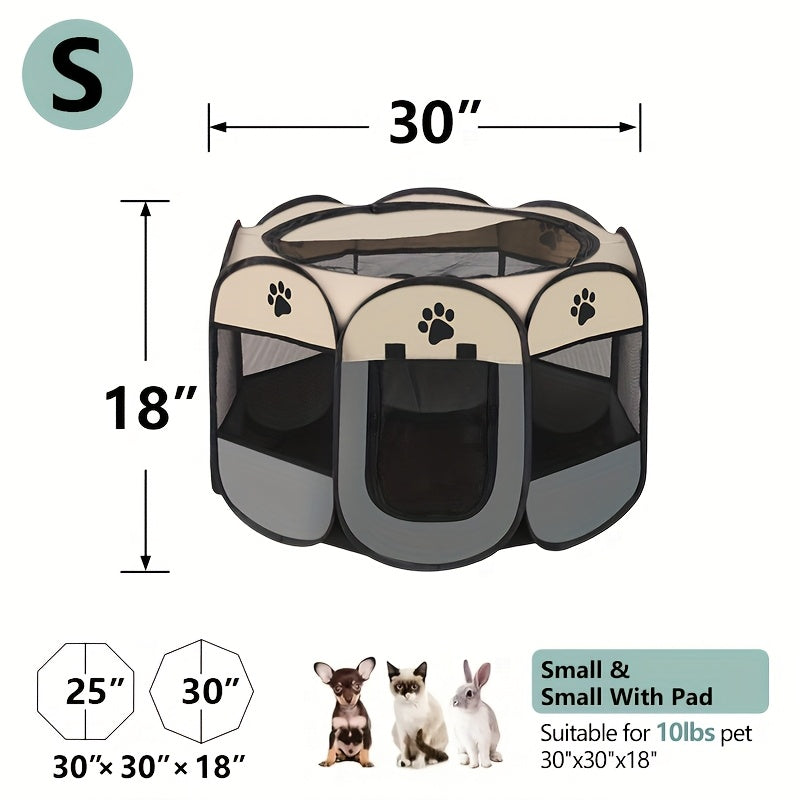 Puppy Playpen for Small Dogs and Kittens, 30-Inch Foldable Oxford Cloth Pet Tent in Beige and Gray for Indoor Play, Outdoor Travel and Camping