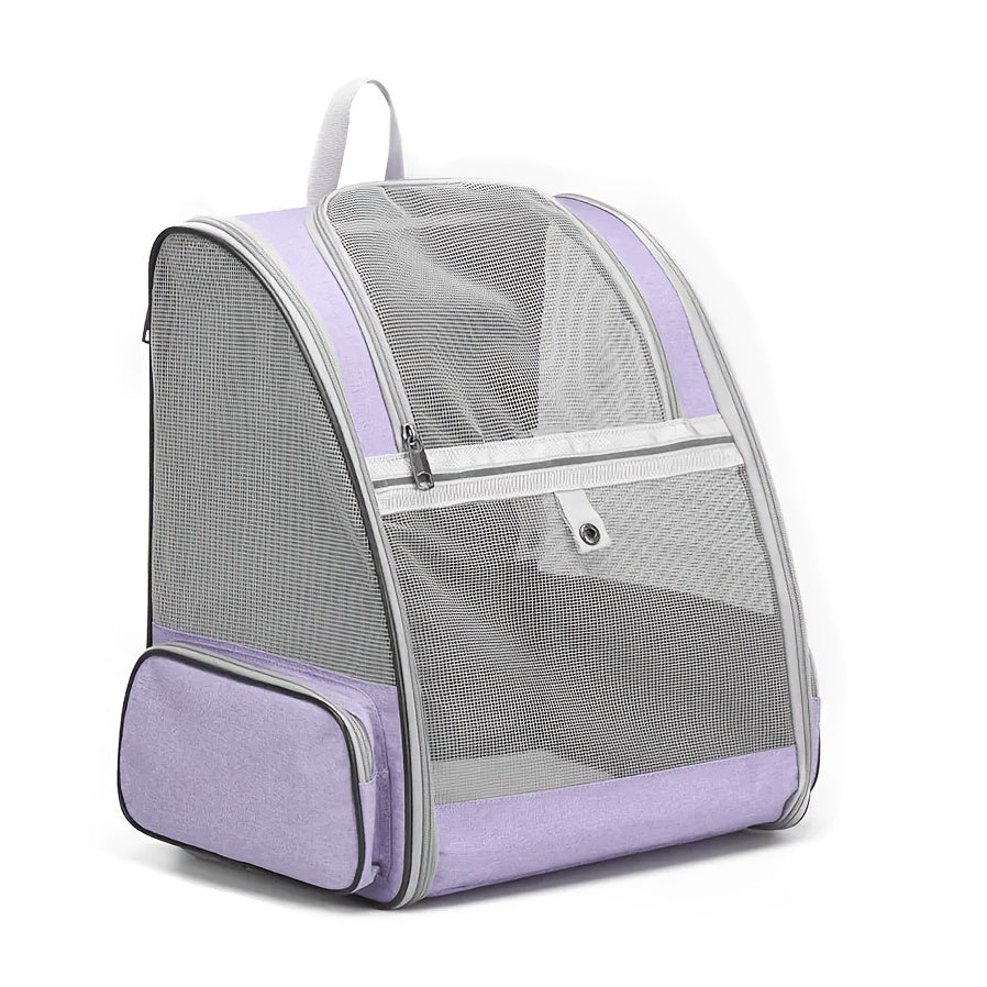 Mesh Cat Carrier Backpack, Foldable Pet Travel Bag with Three-Sided Ventilation, Chest Buckle and Removable Mat for Cats and Small Dogs, Purple or White