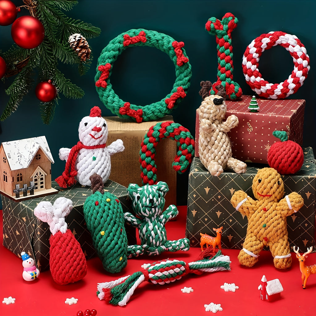 Christmas Dog Toy Assortment, Random 3, 5, 8 or 12 Piece Puppy Chew and Squeaky Toy Mix for Small to Medium Dogs, Holiday Gifts and Supervised Play