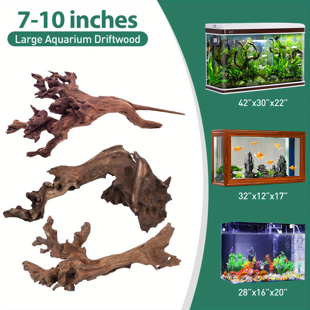 Aquarium Driftwood Set of 3, Natural Large Wood Pieces for Fish Tank Aquascaping, Shrimp Habitat Layouts and Reptile Enclosure Decor