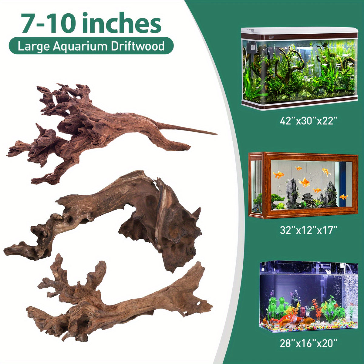 Aquarium Driftwood Set of 3, Natural Large Wood Pieces for Fish Tank Aquascaping, Shrimp Habitat Layouts and Reptile Enclosure Decor