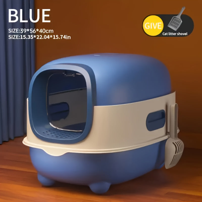 Enclosed Cat Litter Box with Covered Privacy Design, Extra-Large Listed Pet Toilet for Indoor Cat Potty Routines in Gray, Purple or Blue