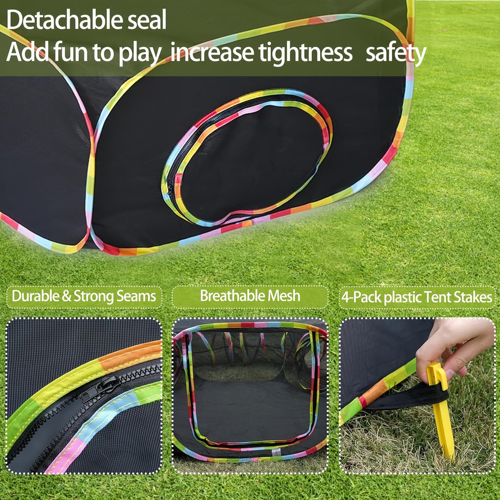 Portable Cat Catio with Circle Tunnel, Rainbow Mesh Tent and Playpen for Indoor Cats and Kittens, Supervised Backyard Exploration with Storage Bag