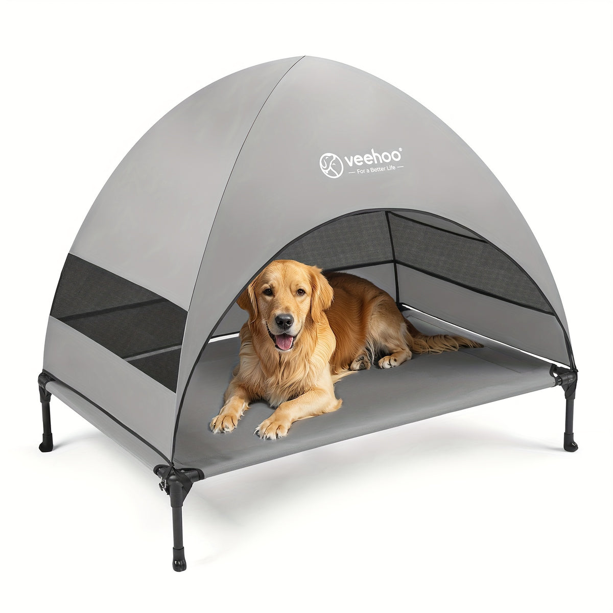 Elevated Canopy Dog Bed with Removable Shade and Non-Slip Feet, L and XL Raised Pet Cot for Large Dogs, Backyard Lounging, Camping and Beach Trips