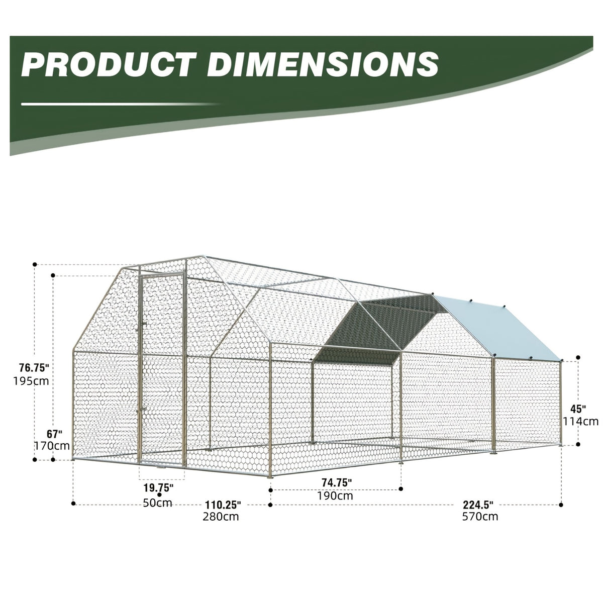 Metal Chicken Coop with UV-Resistant Cover, Walk-In Outdoor Poultry Enclosure for Backyard Hens with Flat, Dome or Spire Roof Options