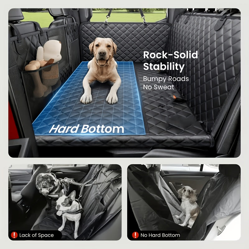 Hard Bottom Dog Backseat Extender for SUVs and Trucks, Black Rear Seat Cover Hammock with Expanded Pet Lounging Space for Everyday Car Travel