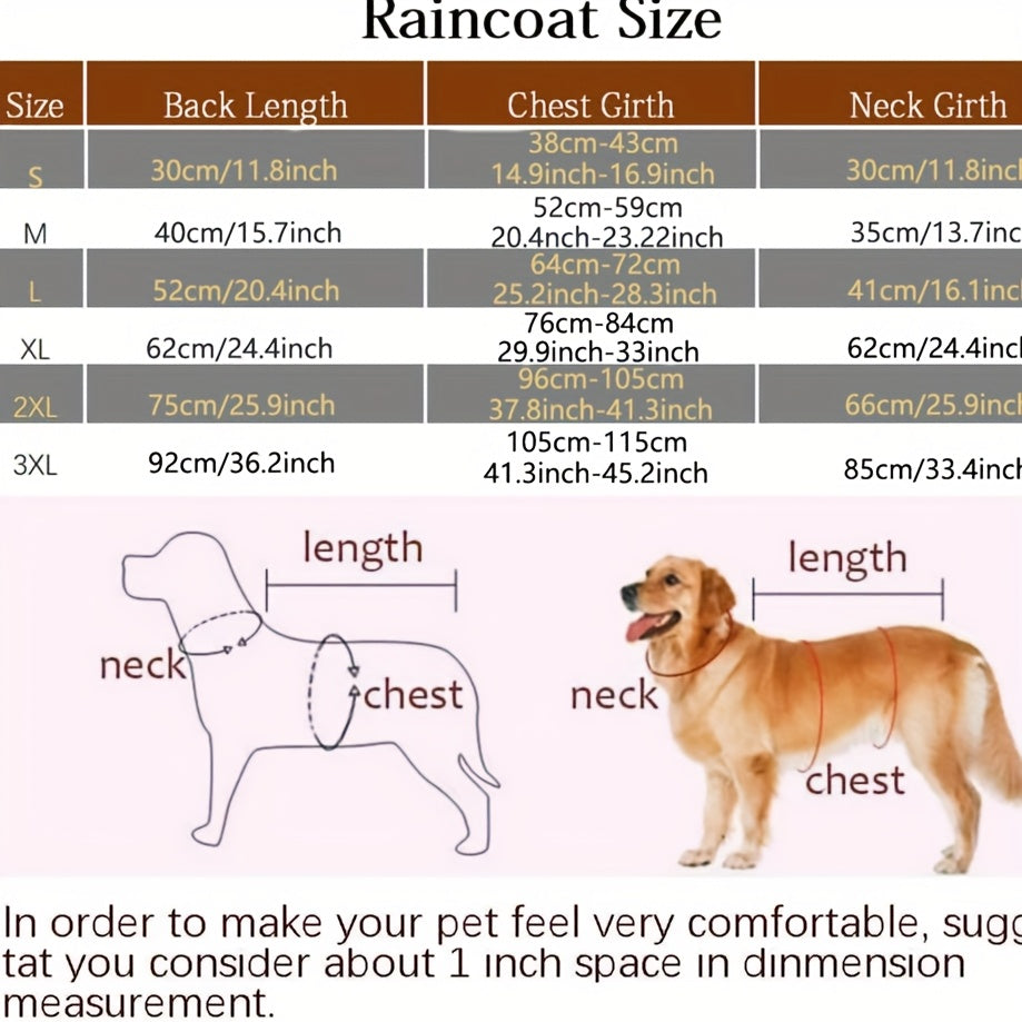 Reflective Dog Raincoat in Yellow, Hooded Pet Rain Cape for Rainy Day Walks and Outdoor Potty Breaks, Available in S, L, XL, XXL and 3XL