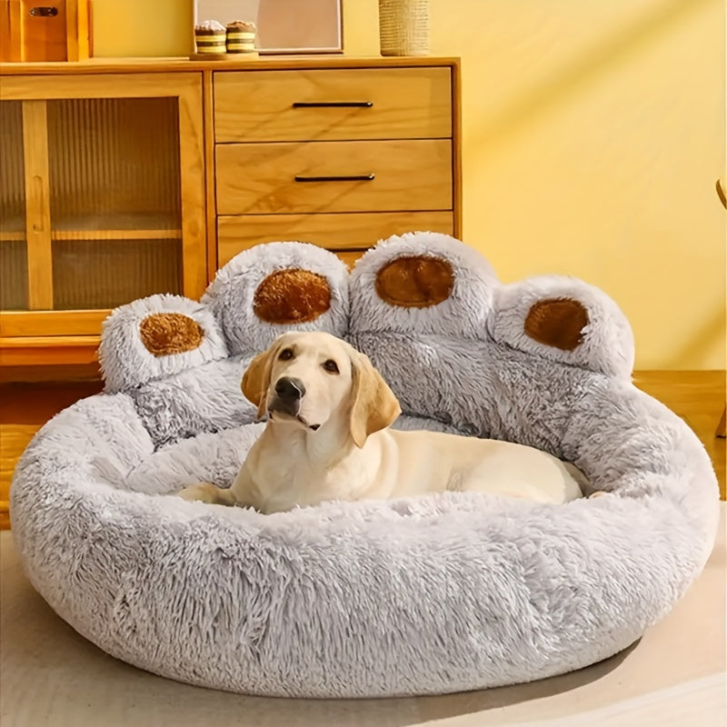 Long Plush Pet Bed with Bear Paw Shape, PP Cotton Filled Dog and Cat Sleeping Cushion with Anti-Slip Bottom, Single Bed and 2PCS Options