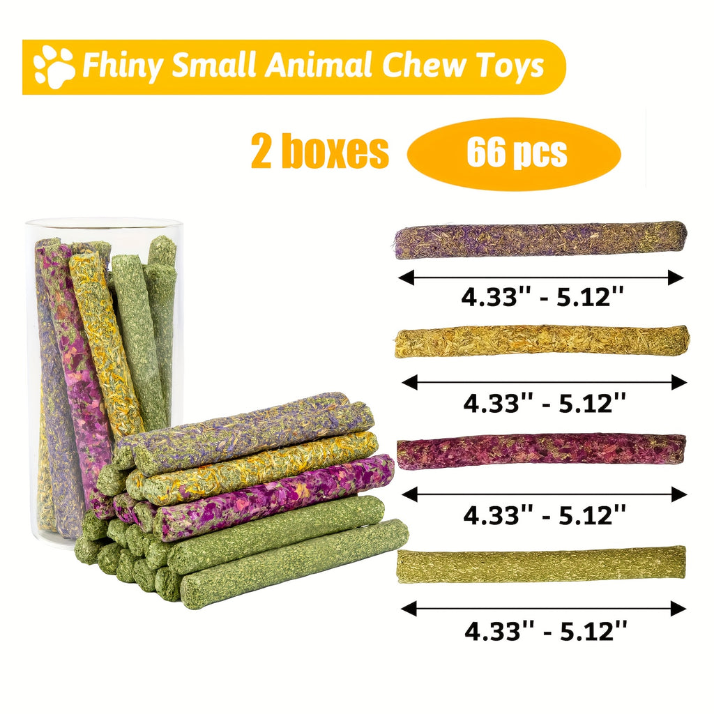 Timothy Hay Sticks 66 Pack for Rabbits and Hamsters, Small Animal Chew Treats in Two Containers with Assorted Textures for Supervised Enrichment