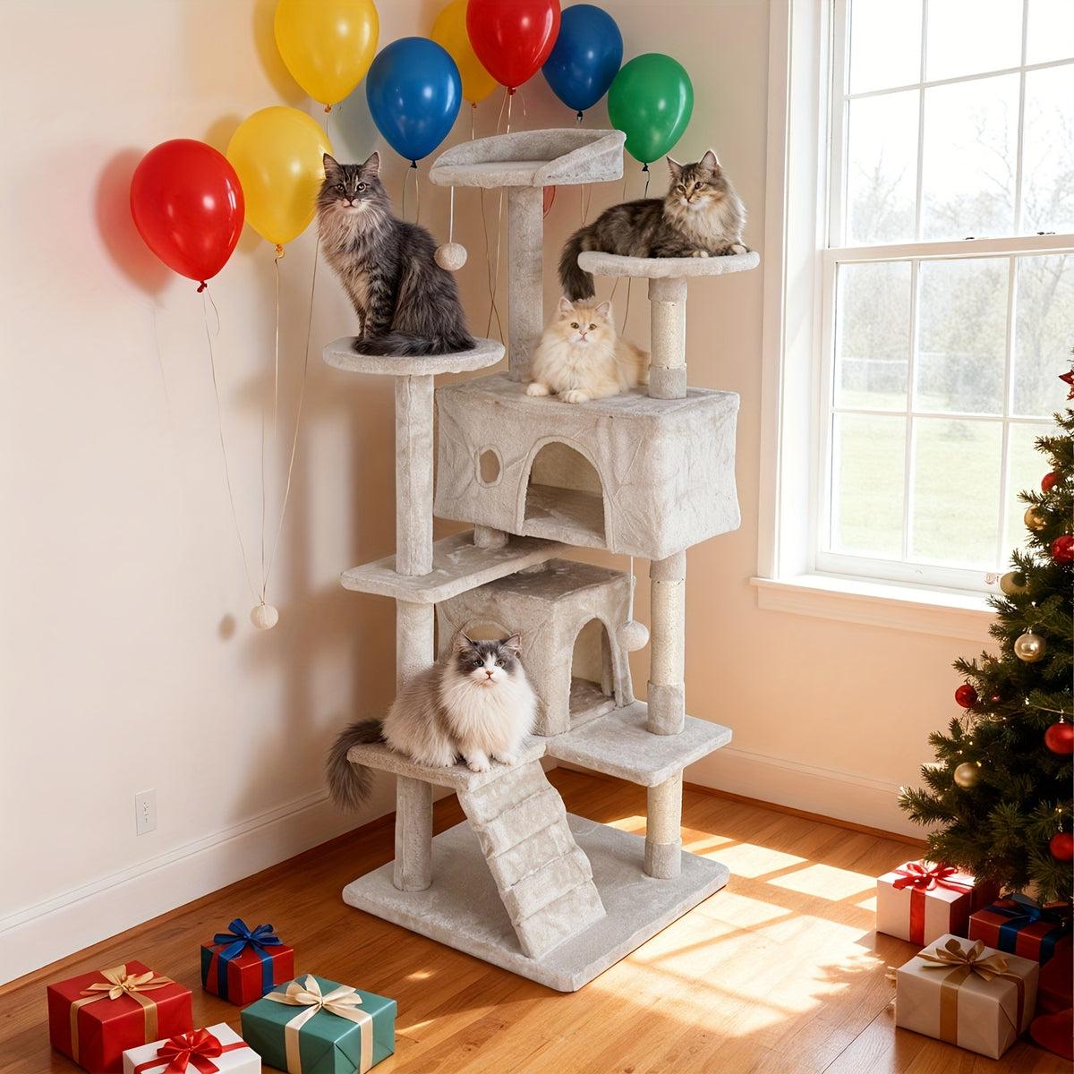 Cat Tree Tower in 22, 54 or 70 Inch Sizes, Indoor Cat Furniture Activity Center with Scratching Post for Climbing, Resting and Everyday Play