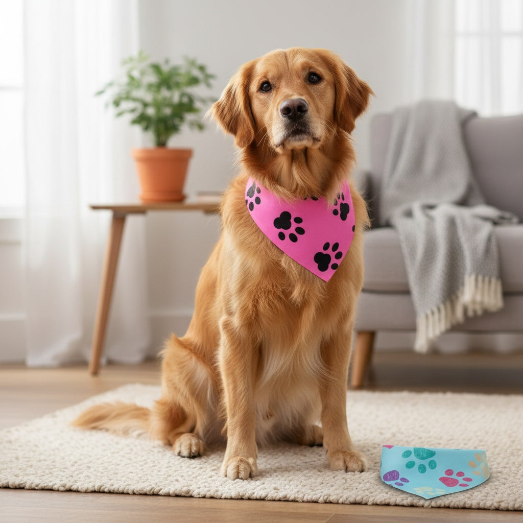 Paw Print Dog Bandanas 50 Pack, Bulk Triangle Pet Kerchiefs and Costume Bibs for Dogs and Cats, Grooming Finishes, Parties and Photo Outfits