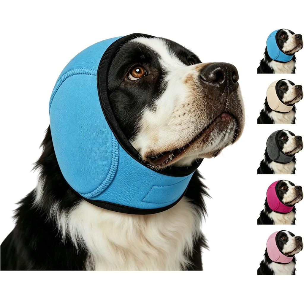 Dog Ear Wrap Grooming Hood, Adjustable Soft Ear Cover with Hook-and-Loop Closure for Supervised Bath-Time and Grooming Routines, Three Sizes and Five Colors