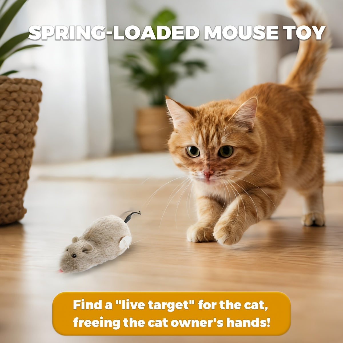 Wind-Up Mouse Cat Toy Set, Plush Clockwork Moving Mice for Supervised Indoor Chase Play, No Batteries Required, Gray Black White and Beige