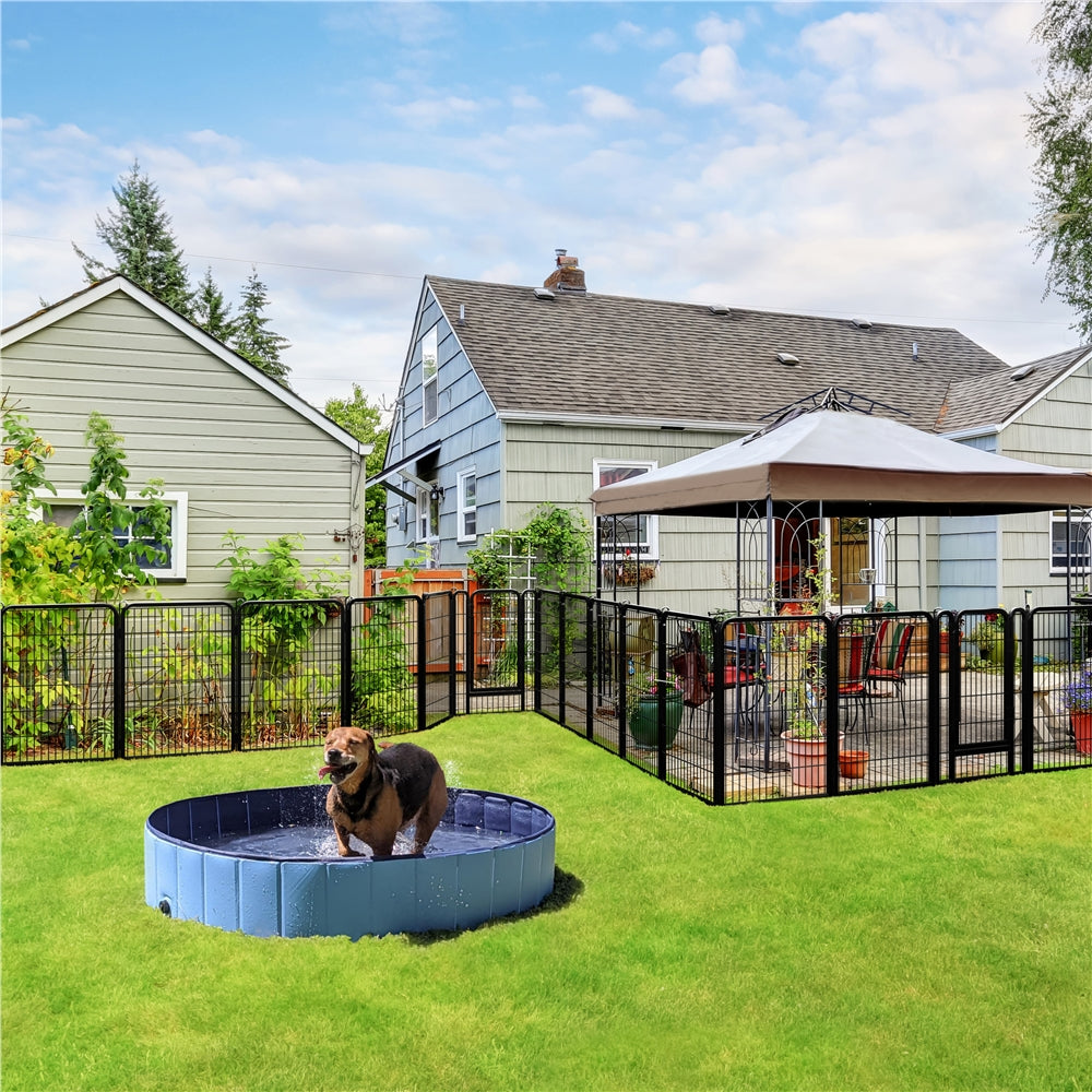 Steel Dog Playpen with Door and Tool-Free Setup, Metal Pet Exercise Fence in 24, 32 or 40 Inch Size Options for Indoor Use, Outdoor Yards and RV Camping