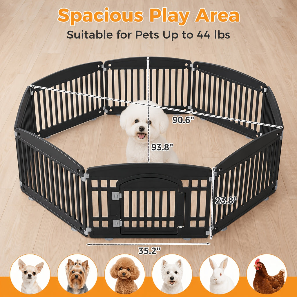 Plastic Dog Playpen with Locking Door, Expandable Puppy Exercise Pen for Small and Medium Dogs, Indoor Outdoor Use with 4, 6 or 8 Panel Options