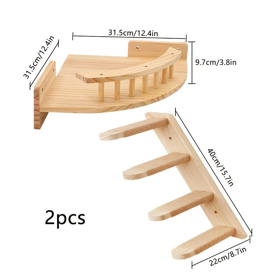 Cat Wall Hammock and Steps Set, Wall-Mounted Four-Step Sisal Climbing Furniture with Modern Hammock or Corner Perch Options for Indoor Cats