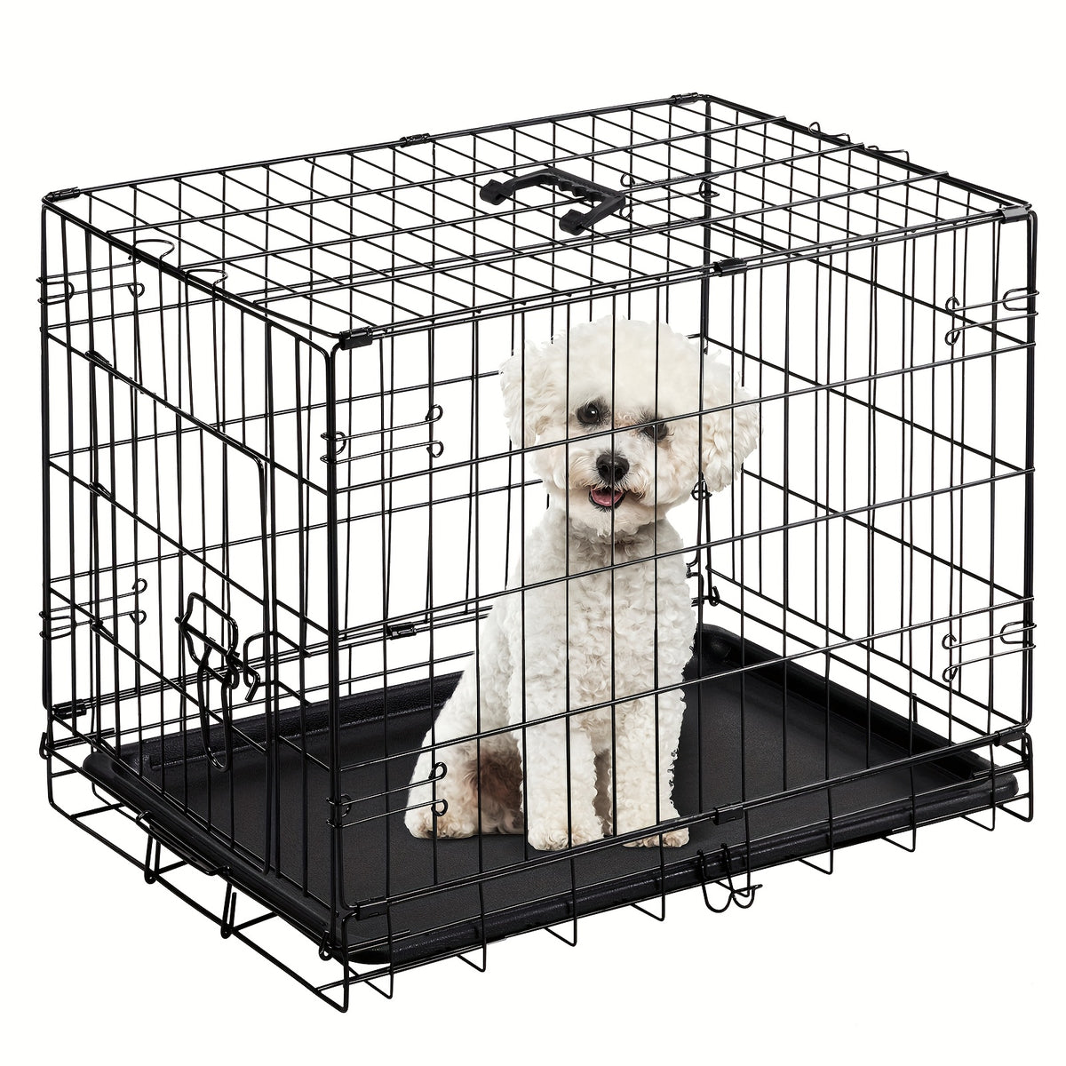Folding Dog Crate 36 Inch with Divider and Removable Tray, Reinforced Metal Portable Pet Kennel for Indoor Use and Supervised Outdoor Setup