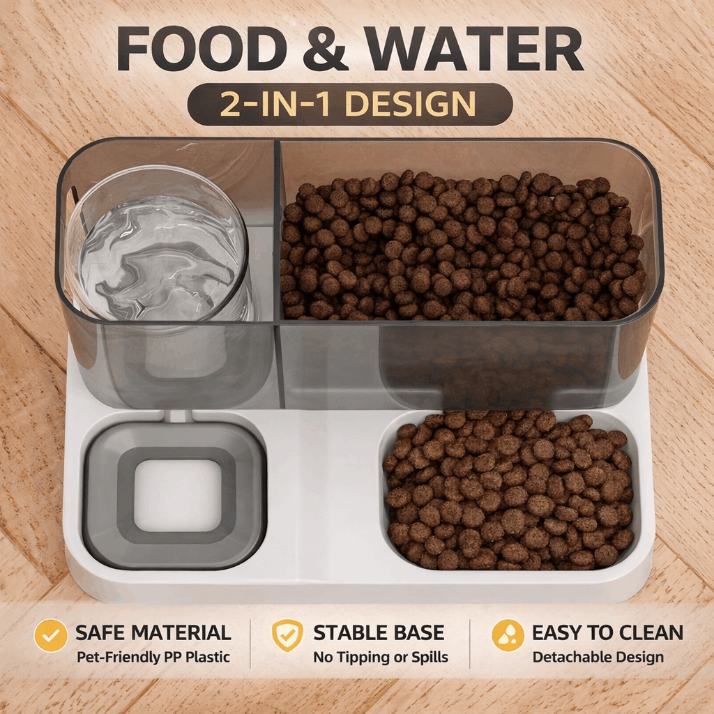 Gravity Dog Feeder and Waterer Set with 2.8L Food Storage and 1L Water Tank, Visible Kibble Container and Dual Bowl Base for Indoor Daily Feeding