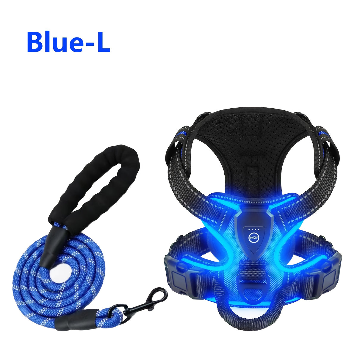 Light Up Dog Harness, Rechargeable LED Night Walking Vest with 3 Lighting Modes, Reflective Strips, Padded Mesh and Adjustable Straps, M L XL