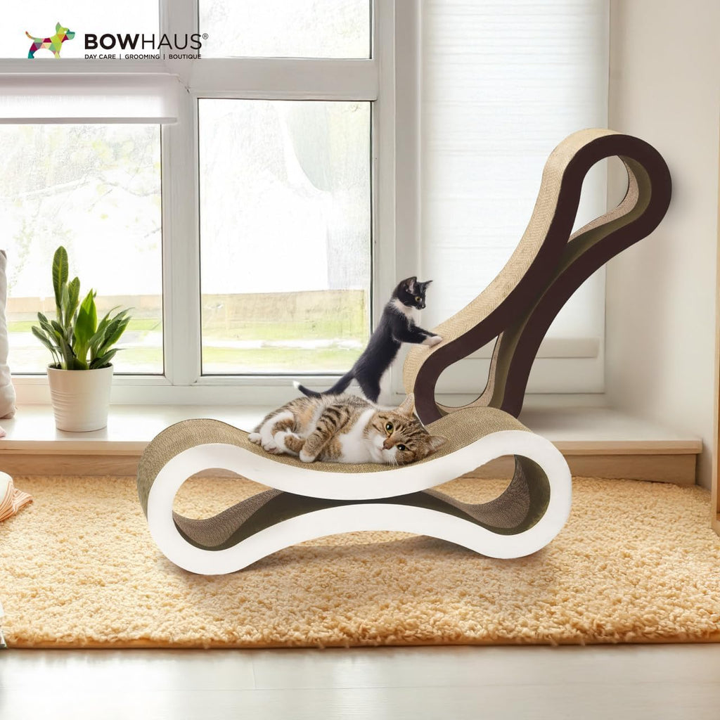 Infinity Cat Scratcher Lounger, 33.9-Inch Reversible High-Density Cardboard Scratching Bed for Indoor Cats, Five-Layer Design in Brown or White