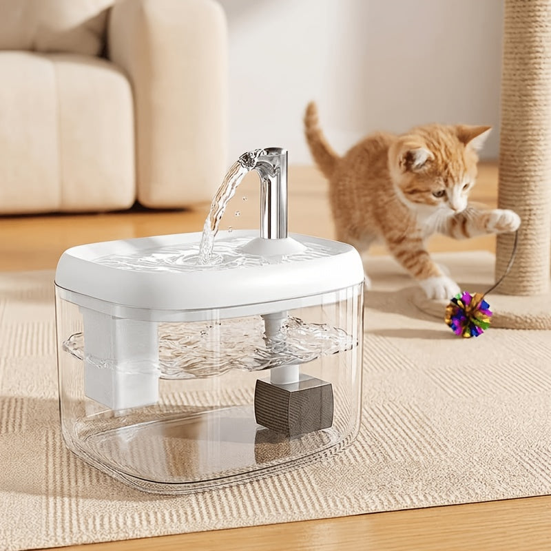 Filtered Cat Water Fountain, Ultra-Quiet USB Powered Pet Drinking Dispenser with Multi-Stage Filtration, Easy-Clean Design for Home & Travel