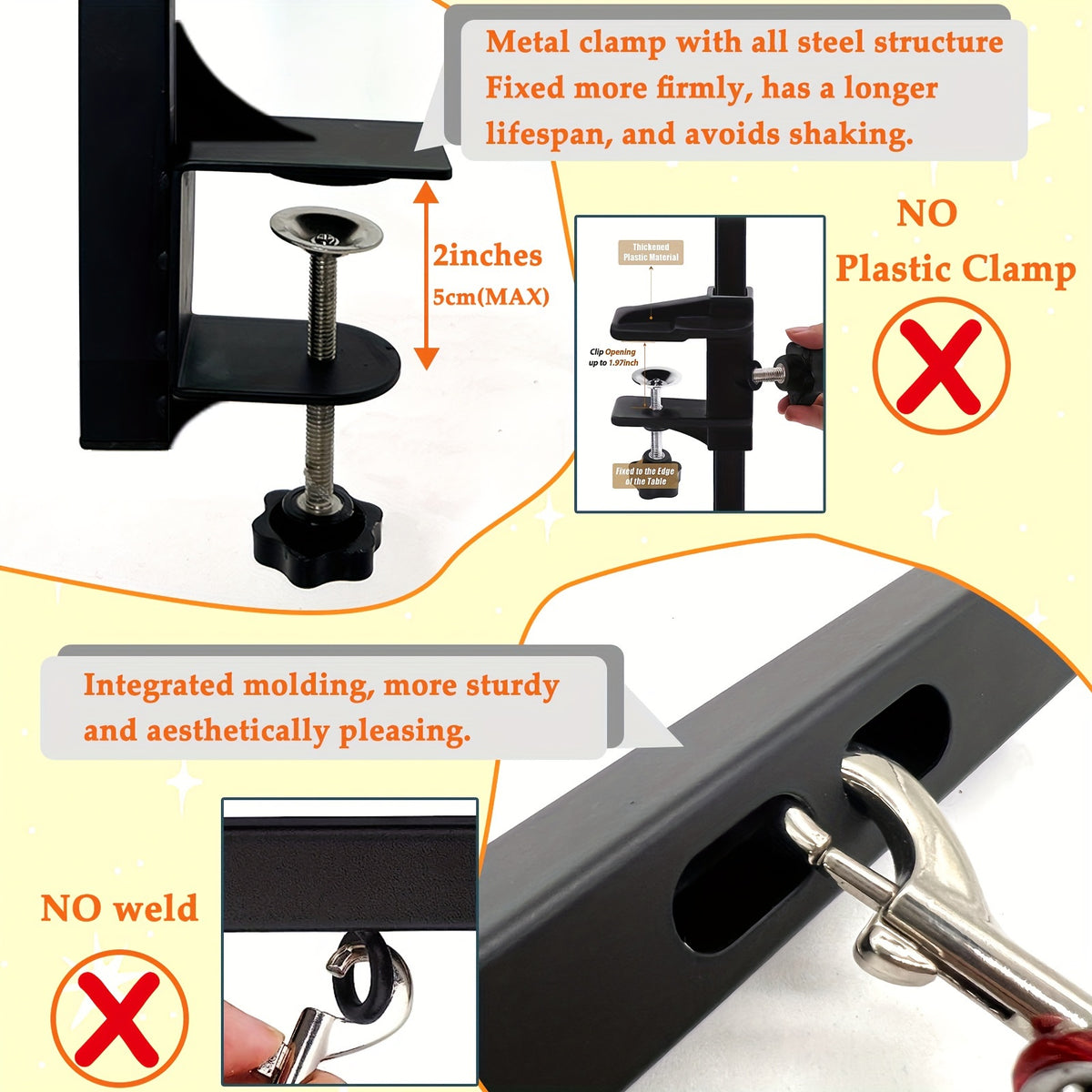 Dog Grooming Arm with Clamp, Adjustable 36-Inch Iron Three-Section Stand with No-Sit Haunch Holder and Ropes for Small and Medium Dogs and Cats