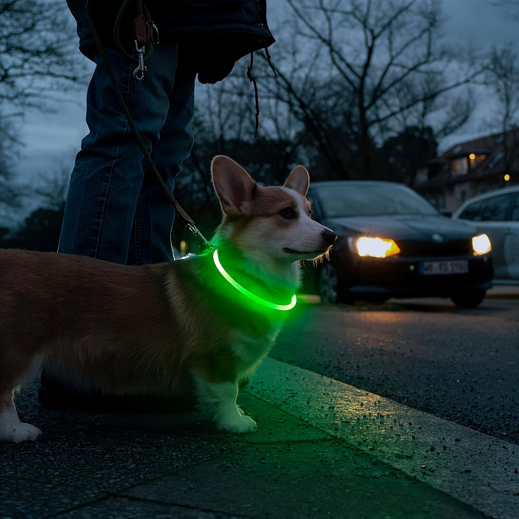 Rechargeable LED Dog Collar with Cut-to-Fit Glow Tube, 3-Mode Light Up Neck Ring for Night Walking and Running, Single and Multi-Pack Color Options