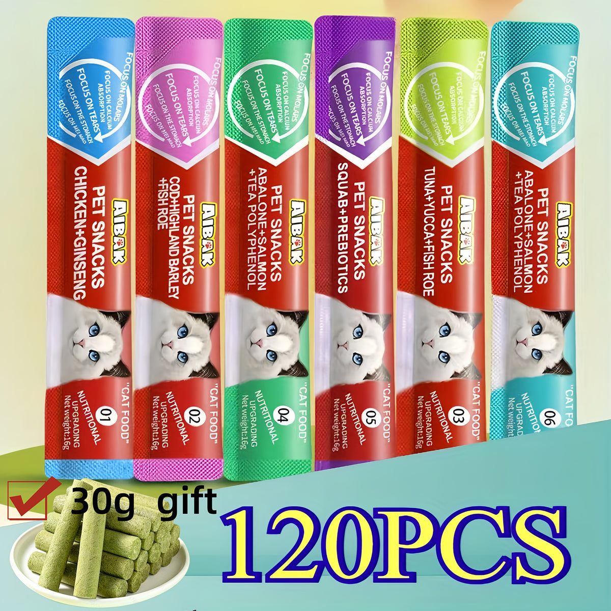 Grain Free Lickable Cat Treats with Feeder, 60 or 120 Creamy Squeeze Tubes, 0.52 oz Each, Mixed Flavor Cat Snacks for Hand Feeding