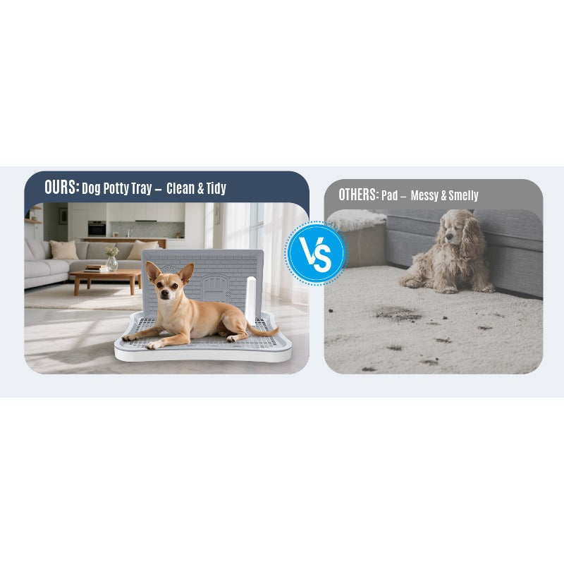 Dog Potty with Central Post, 20.1 x 15.4 Inch Indoor Puppy Training Tray with Removable Splash Wall, Mesh Surface and Non-Slip Feet
