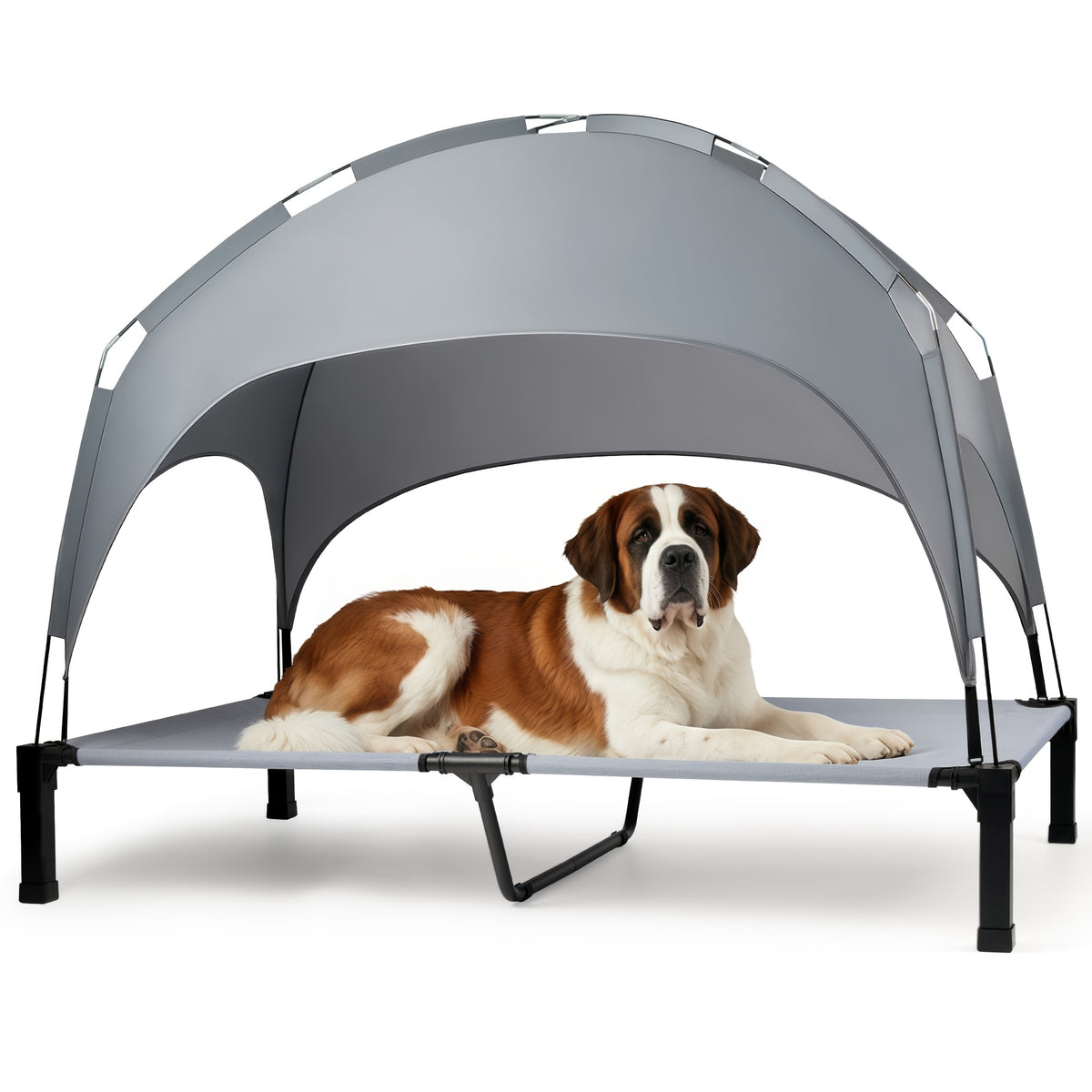 Dog Cot with Canopy, Elevated Outdoor Dog Bed with Removable Shade and Adjustable Non-Slip Feet for Large Dogs, Camping and Indoor Rest