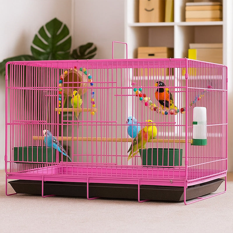 Folding Bird Cage for Indoor Use, Large Bird Housing with 5 Listed Additions, White, Black, Blue or Pink Options for Pet Bird Owners