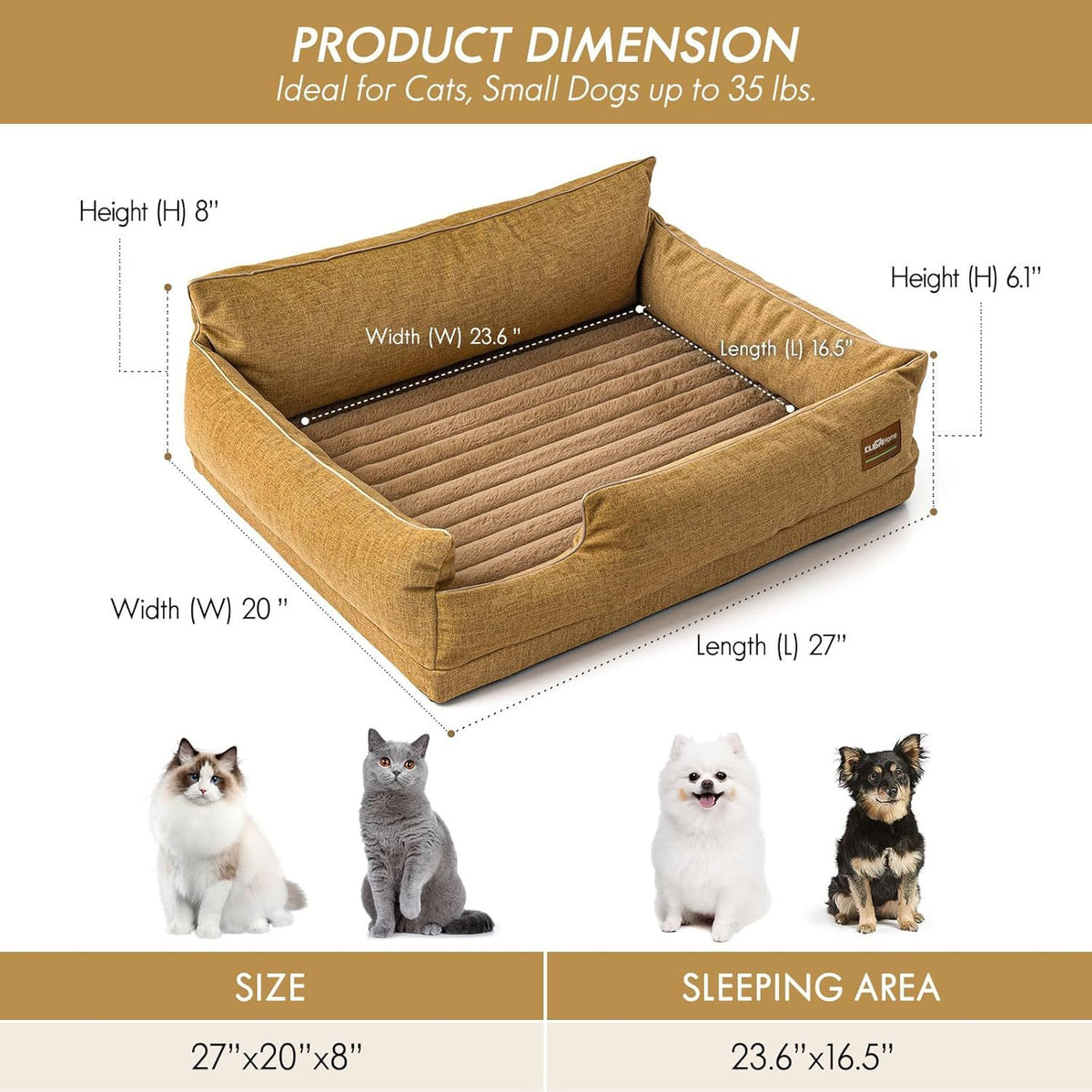 Dog Bed with Removable Bolsters, Egg Crate Foam Pet Sofa with Machine Washable Cover and Non-Slip Bottom, M L XL Sizes in Three Color Options