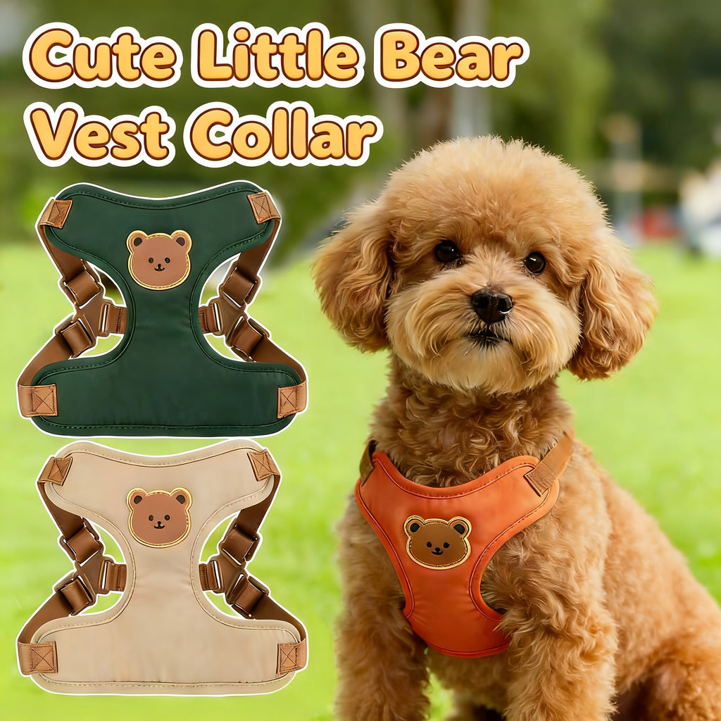 Bear Dog Harness and Leash Set with Cartoon Vest Design, 59-Inch Walking Lead, Green, Khaki or Orange Colors and S or L Sizes