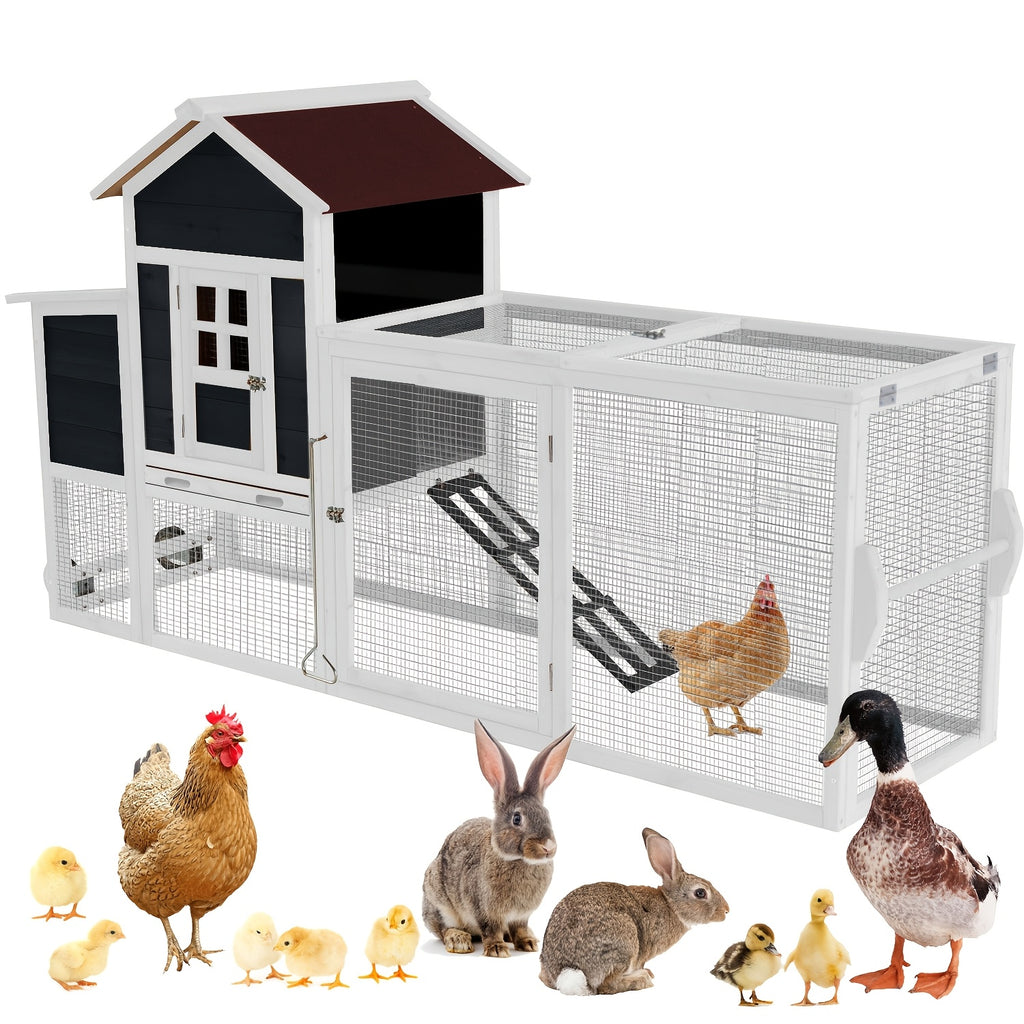 Wooden Chicken Coop with Run and Nesting Box, Raised Backyard Hen House with Access Ramp, Removable Cleaning Tray and Optional Wheeled Models