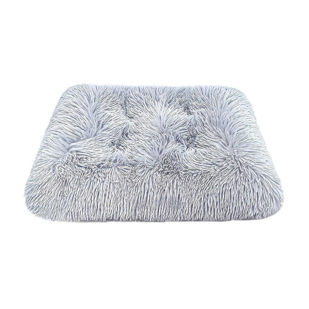 Plush Dog Bed Mat in Light Gray, Washable Polyester Cat Sleeping Pad with Fluffy Rectangular Cushion for Cozy Indoor Rest, S L XL Sizes