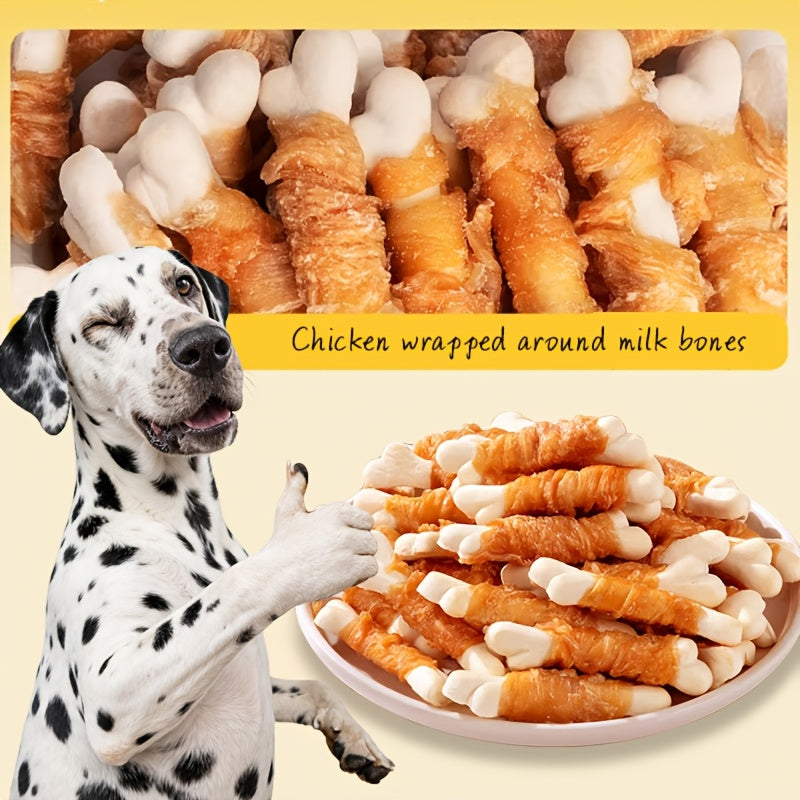 Calcium Bone Dog Chew Treats, 100g Dual Blend 2-in-1 Snacks with Listed Chicken, Duck and Cheese Flavors for Supervised Small and Medium Dog Rewards