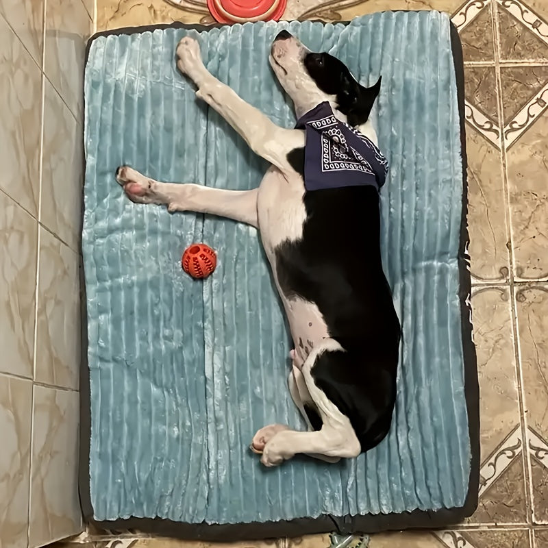 Striped Dog Bed Mat in Green, 23.62 x 18.5 Inch Soft Rectangular Pet Cushion with Polyester Fill for Small Dogs and Cats, Everyday Indoor Rest