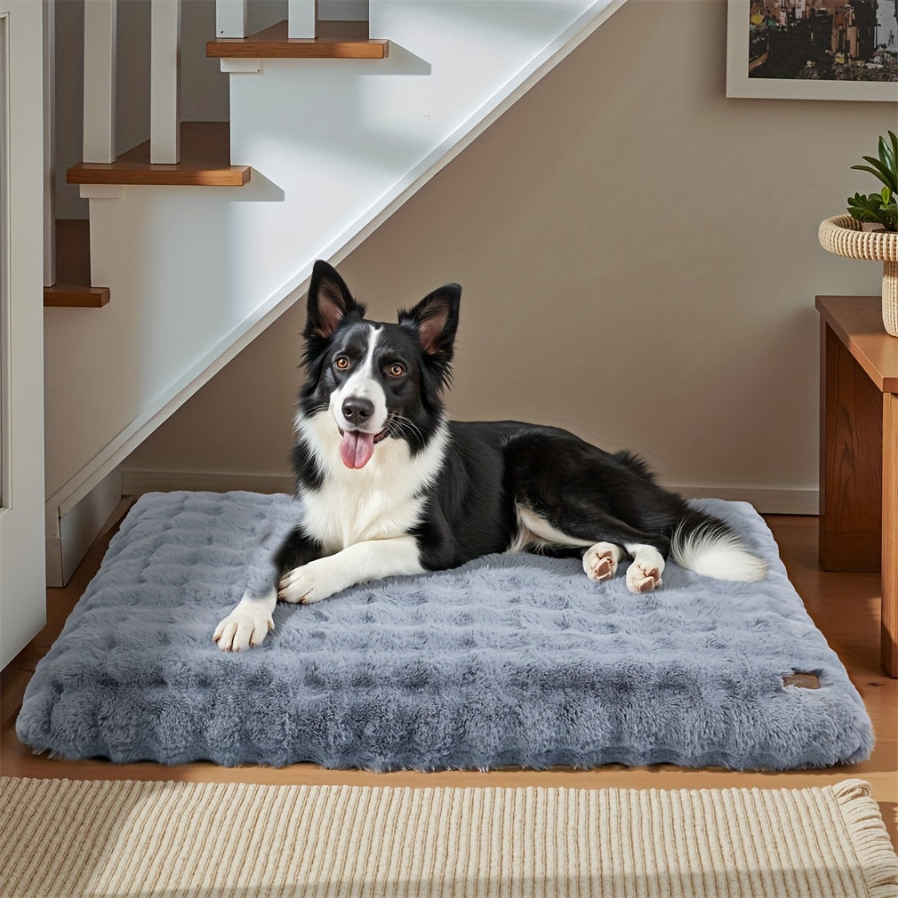 Foam Dog Bed with Waffle-Textured Removable Cover, Polyester Pet Crate Mat in Medium to 3XL Sizes for Indoor Rest, Grey or Khaki and Beige