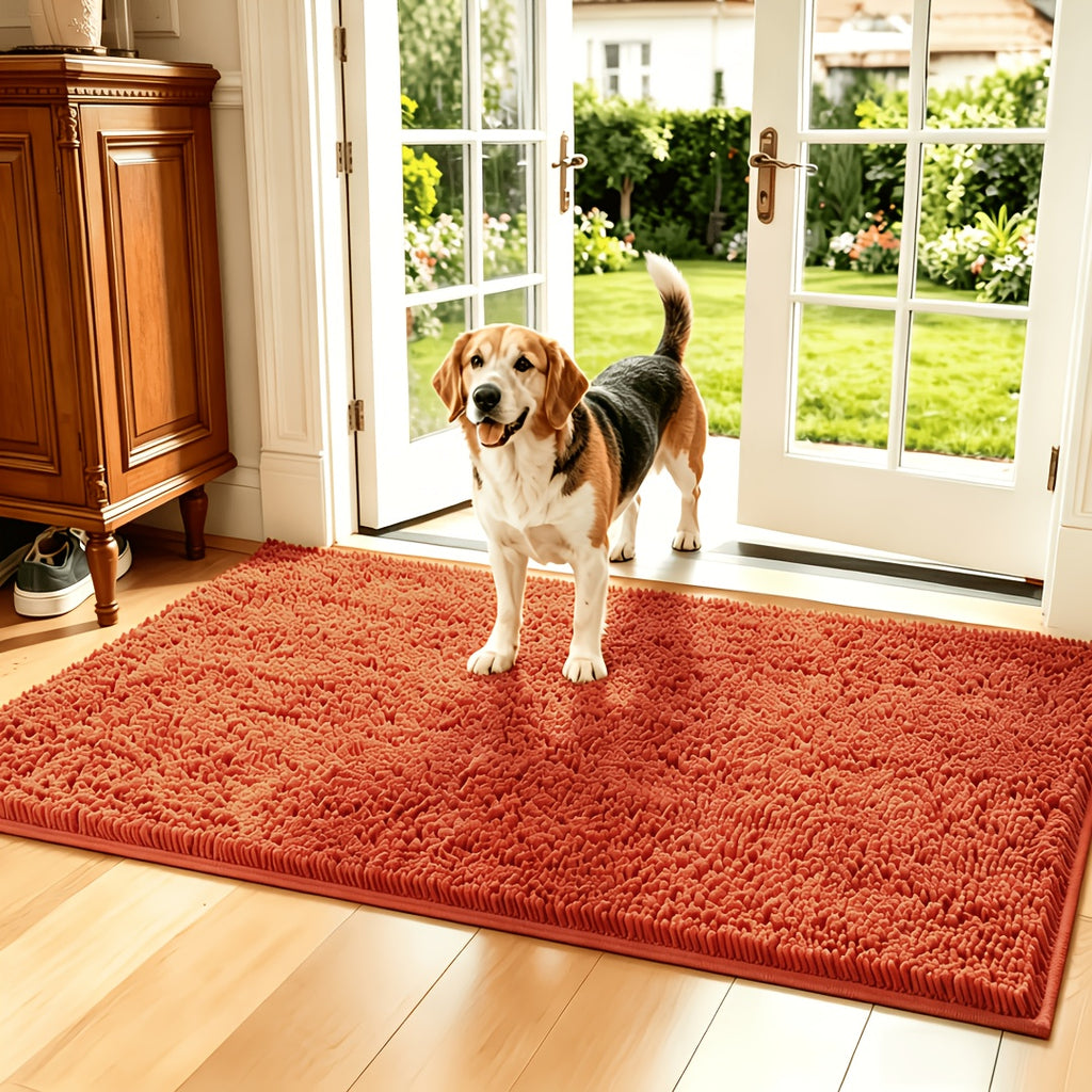 Absorbent Dog Door Mat for Muddy Paws, Machine Washable Pet Entryway Rug with Rubber Backing, Three Sizes and 12 Colors for Cat and Dog Homes