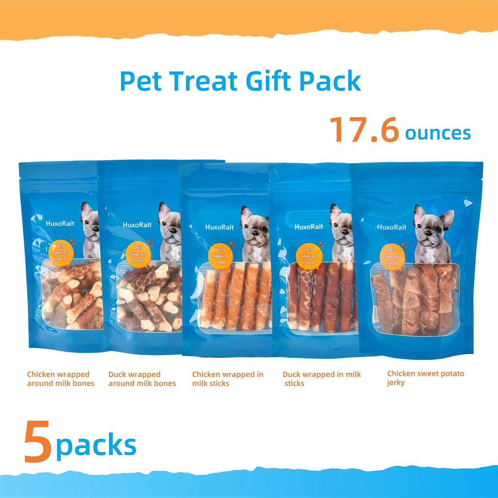 Dog Treat Snack Selection with 17.6oz Five-in-One Combo or 3.53oz Chicken Milk Stick Option for Supervised Rewards and Everyday Treat Time