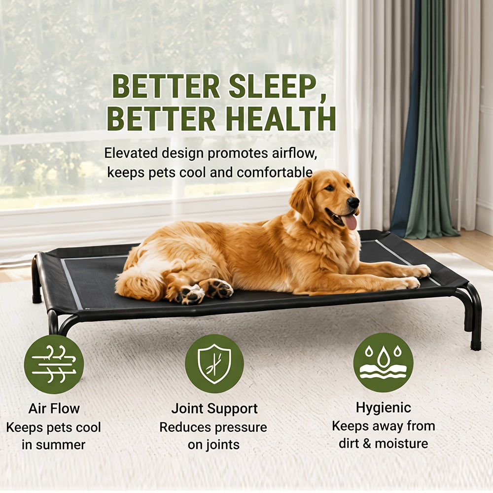 Tool-Free Elevated Dog Bed with Washable Breathable Mesh, 8-Inch Raised Outdoor Dog Cot with Metal Frame and Anti-Slip Feet for Home, Patio and Camping