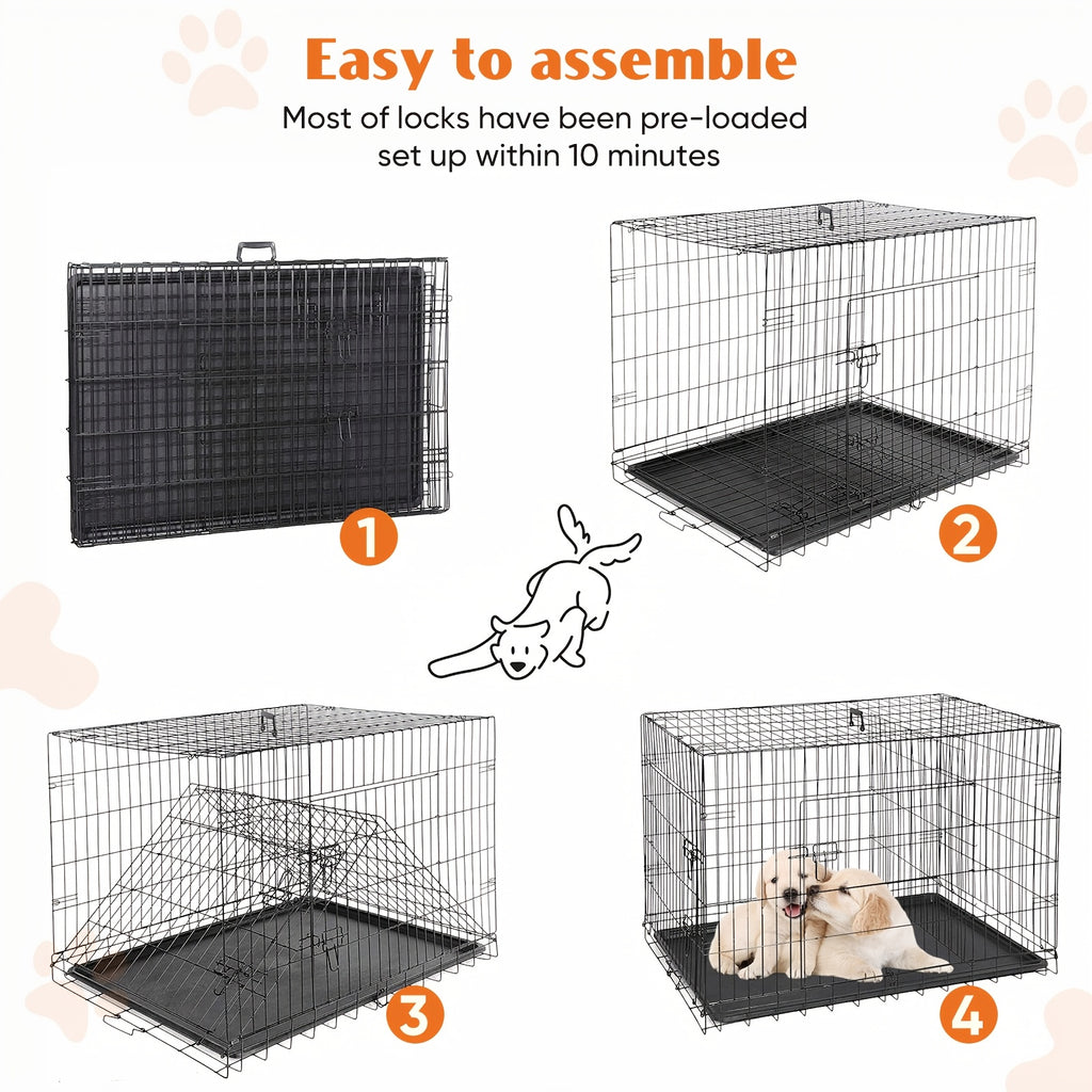 Foldable Dog Cage and Pet Enclosure with Tray, Black or White 4-Panel and 6-Panel Options Plus 36 Double-Door Style for Home and Travel Setup