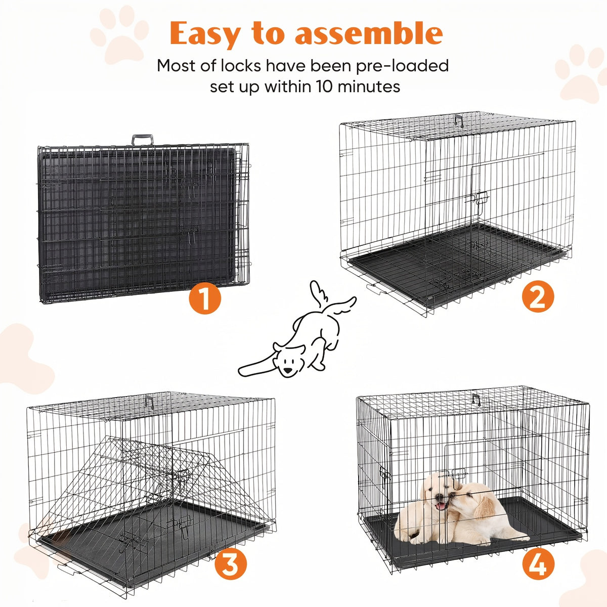 Foldable Dog Cage and Pet Enclosure with Tray, Black or White 4-Panel and 6-Panel Options Plus 36 Double-Door Style for Home and Travel Setup