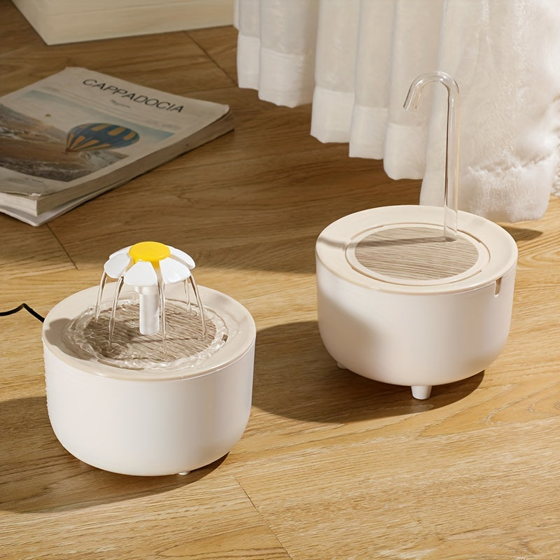 Cat Water Fountain with Round Basin, USB Powered Quiet Recirculating Pet Drinking Dispenser with Flower Spout for Indoor Cats and Small Dogs